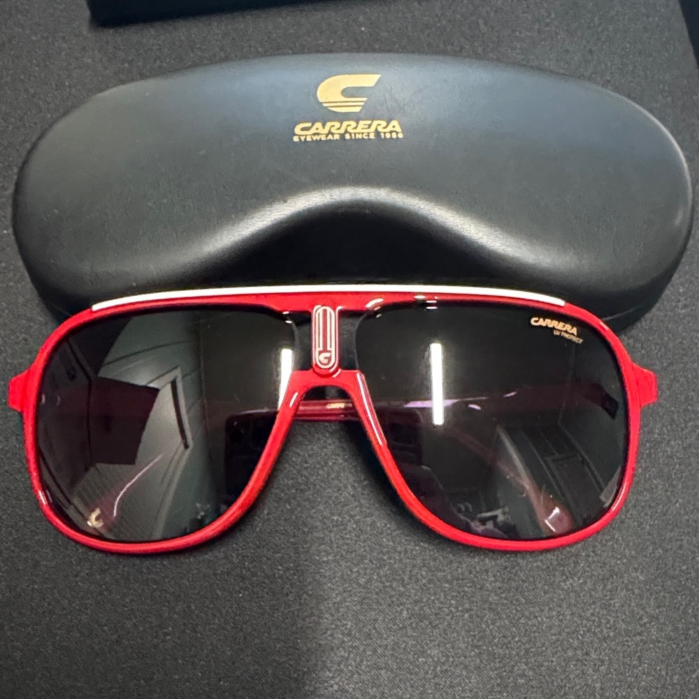 Carrera Bold Red Sunglasses with Dark Lenses